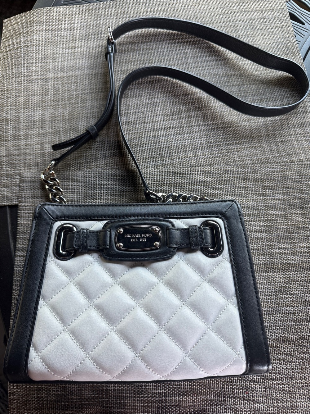 Michael Kors Black and White Quilted Leather Crossbody purse